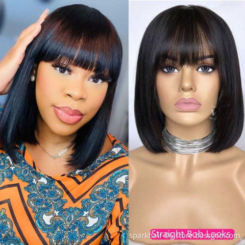 SPARK Human Hair Products 12a Full Machine Straight Wigs Straight Human Hair Wigs With Bangs Brazilian Non Lace Remy Hair Wigs